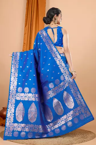 Royal blue woven zari faux banarasi silk blend saree