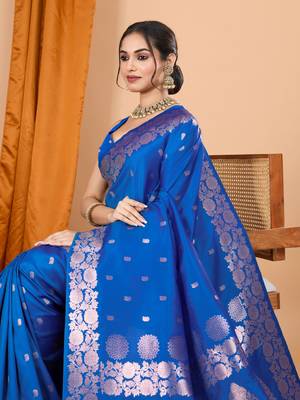Royal blue woven zari faux banarasi silk blend saree 3