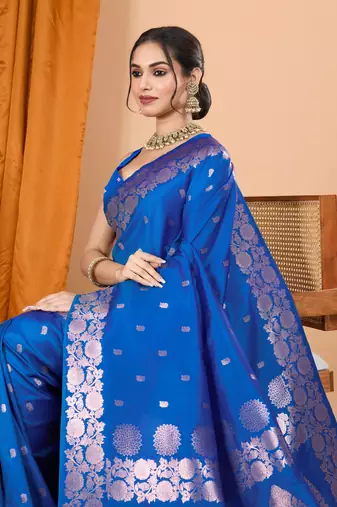Royal blue woven zari faux banarasi silk blend saree