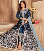 Blue art silk embroidered pakistani style suit