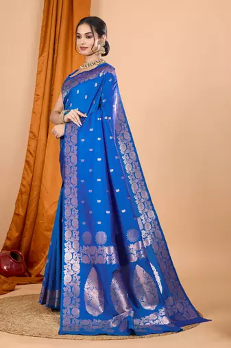 Royal blue woven zari faux banarasi silk blend saree