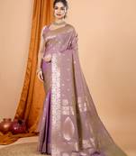 Pink woven jari designer banarasi silk blend saree