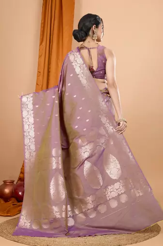 Pink woven zari faux banarasi silk blend saree