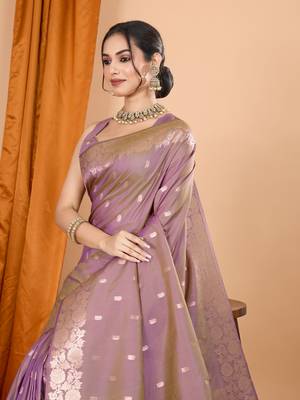 Pink woven zari faux banarasi silk blend saree 3