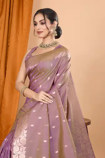 Pink woven zari faux banarasi silk blend saree