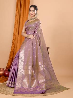 Pink woven zari faux banarasi silk blend saree 5