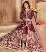 Maroon art silk embroidered pakistani style suit