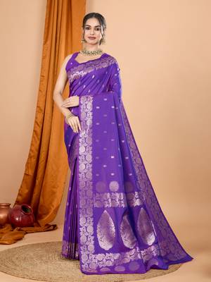 Lavender woven zari faux banarasi silk blend saree 1