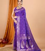 Lavender woven jari banarasi silk blend saree