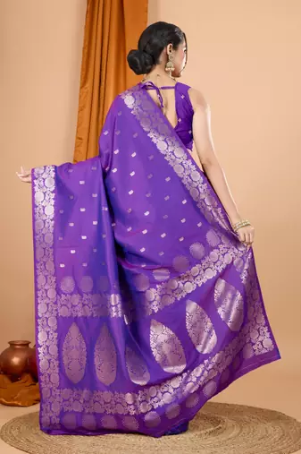 Lavender woven zari faux banarasi silk blend saree