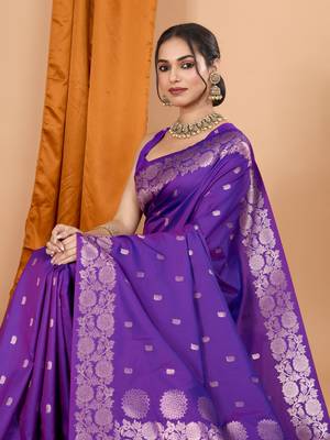Lavender woven zari faux banarasi silk blend saree 3