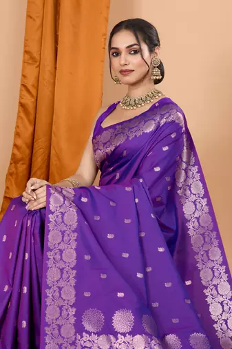Lavender woven zari faux banarasi silk blend saree