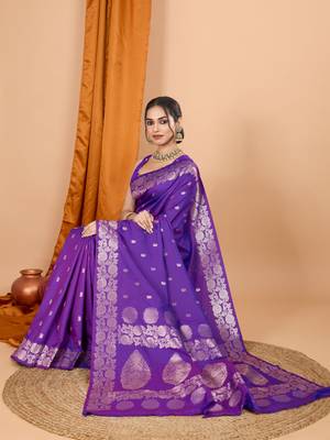 Lavender woven zari faux banarasi silk blend saree 5
