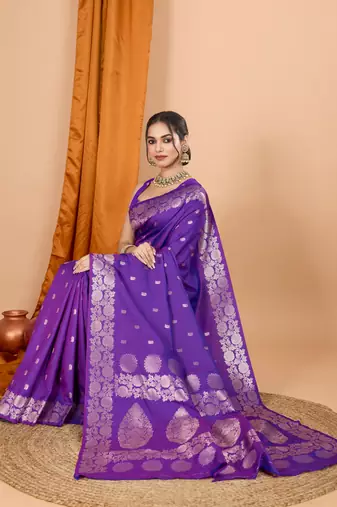 Lavender woven zari faux banarasi silk blend saree