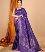 Woven double jari lavender soft silk blend partywear saree