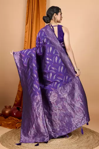 Woven double zari lavender soft silk blend partywear saree