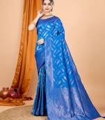 Woven double jari blue soft silk blend partywear saree