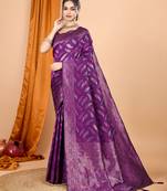 Woven double jari purple soft silk blend partywear saree