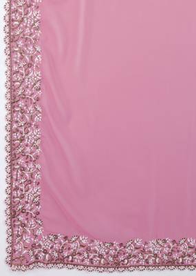 Pink Georgette Embroidery Work Trendy Saree 9
