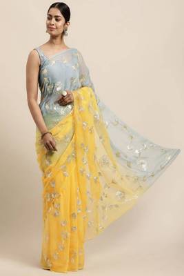 Yellow organza gota patti work saree 1