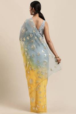 Yellow organza gota patti work saree 2
