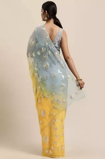 Yellow organza gota patti work saree
