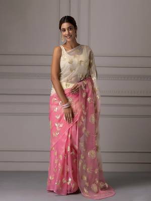 Pink organza gota patti work saree 1