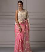 Pink organza gota patti work saree