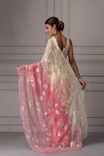 Pink organza gota patti work saree