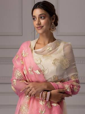 Pink organza gota patti work saree 3