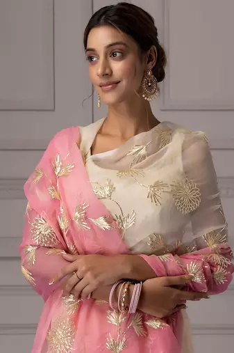 Pink organza gota patti work saree