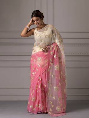 Pink organza gota patti work saree 5