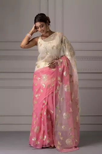 Pink organza gota patti work saree