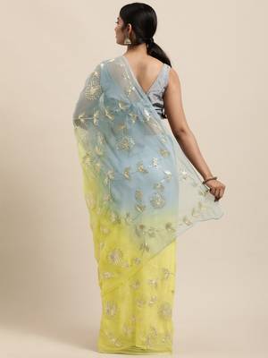 Lime organza gota patti work saree 2