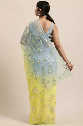 Lime organza gota patti work saree