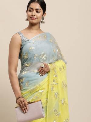 Lime organza gota patti work saree 3