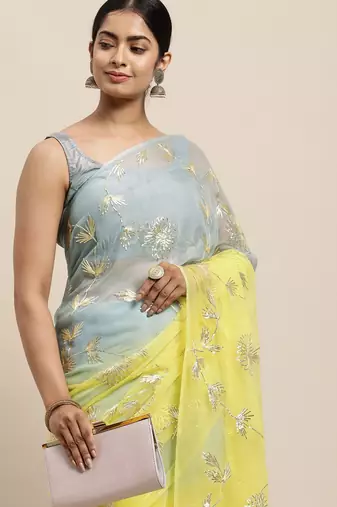 Lime organza gota patti work saree
