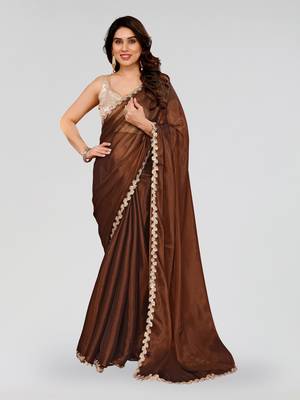Brown jimmy choo sequin embroidery cut work partywear saree 1