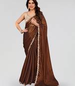 Brown jimmy choo sequin embroidery cut work partywear saree