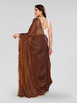 Brown jimmy choo sequin embroidery cut work partywear saree 2