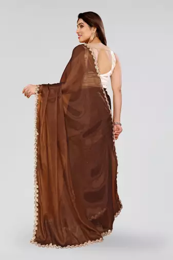 Brown jimmy choo sequin embroidery cut work partywear saree