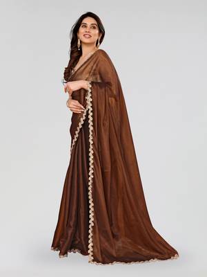 Brown jimmy choo sequin embroidery cut work partywear saree 5