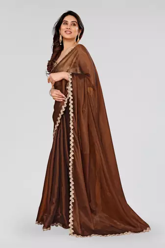 Brown jimmy choo sequin embroidery cut work partywear saree
