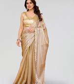 Beige jimmy choo sequin embroidery cut work partywear saree