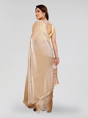 Beige jimmy choo sequin embroidery cut work partywear saree 2