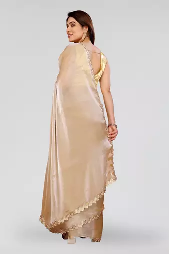 Beige jimmy choo sequin embroidery cut work partywear saree