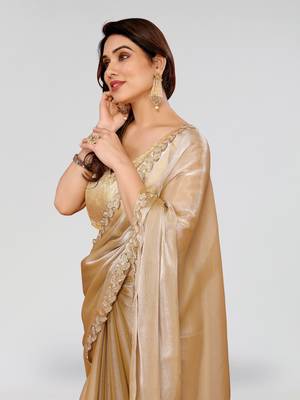 Beige jimmy choo sequin embroidery cut work partywear saree 3