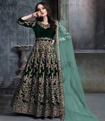 Green velvet resham embroidered anarkali suit