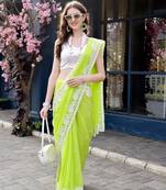 Green georgette embroidery work partywear saree