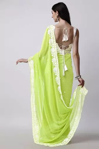 Green georgette embroidery work partywear saree